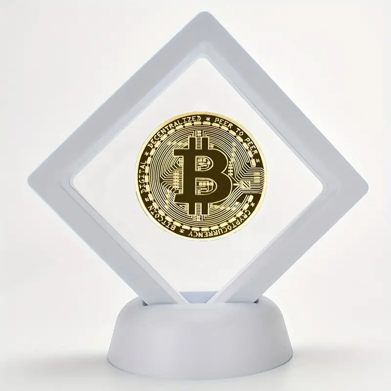 Unique Bitcoin Display – Stylish Floating Coin in Luxury Frame!