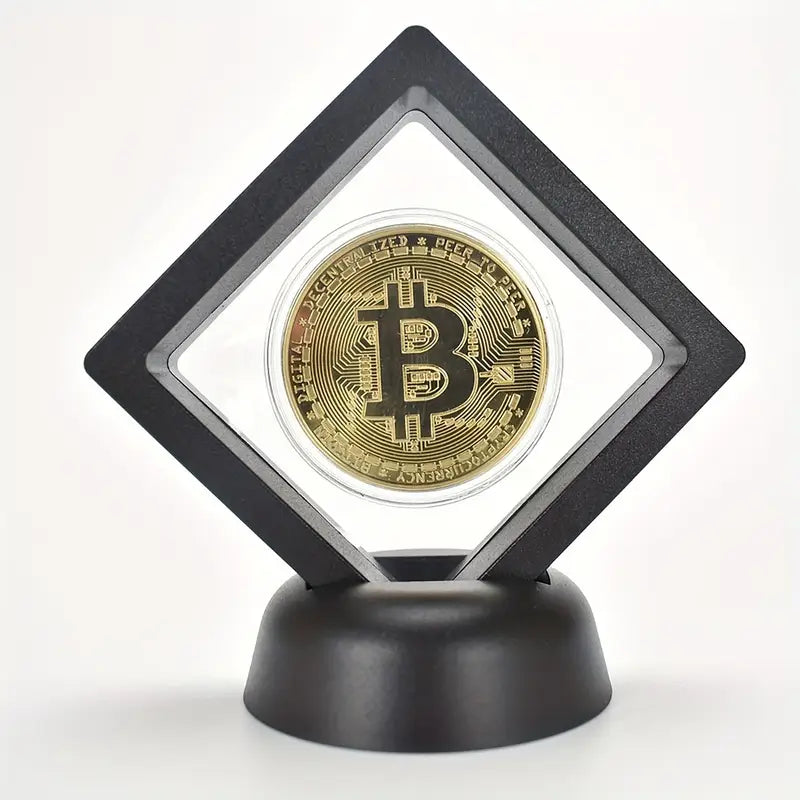 Unique Bitcoin Display – Stylish Floating Coin in Luxury Frame!