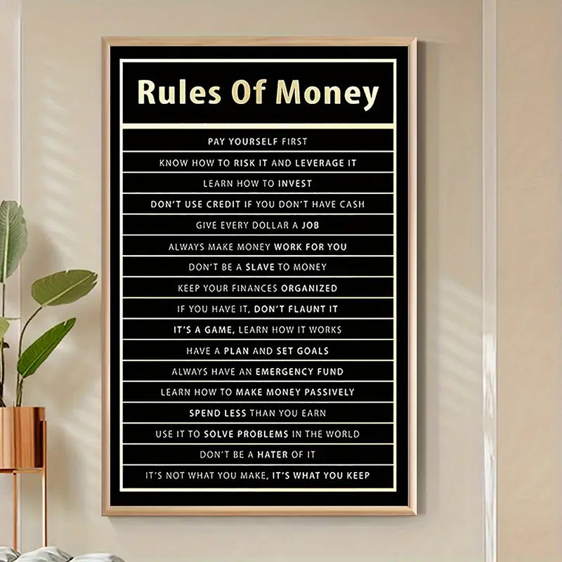 π° "Rules of Money" Motivational Wall Art β Financial Wisdom for Success